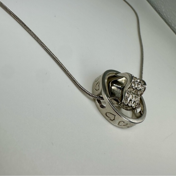 SWAROVSKI Crystal Heart in Circle Silver Sculptural Necklace 15.75” Chain - Picture 4 of 7